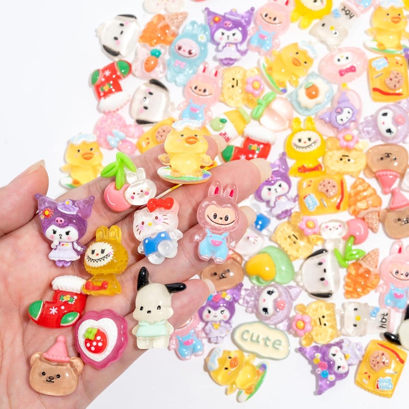 Decoden Charms 100PCS Mixed Kawaii Flatback Resin Charms for Crafts, Cabochon for DIY Projects, Slime Charm, Resin Art, Scrapbooking, Phone Case & Accessories (Multicolor) - Image 3